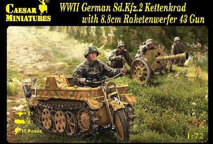#96 WWII WWII German SdKfz 2 Kettenkrad w/8/8cm Raketenwerfer 43 Gun & Crew